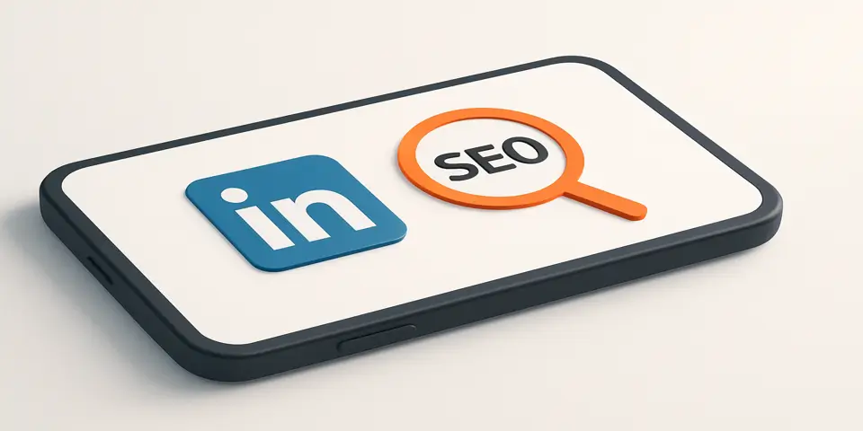 Smartphone screen displaying LinkedIn app to showcase profile SEO optimization.