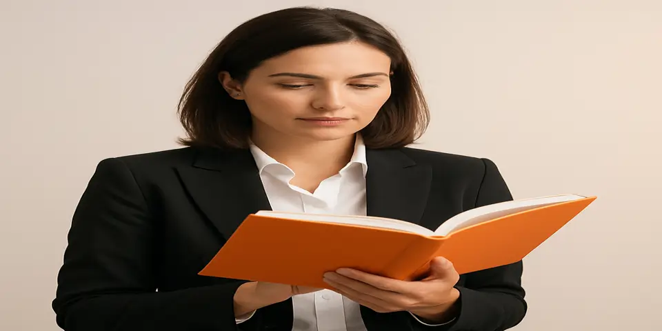 Professional reading business e-book content on a tablet device.