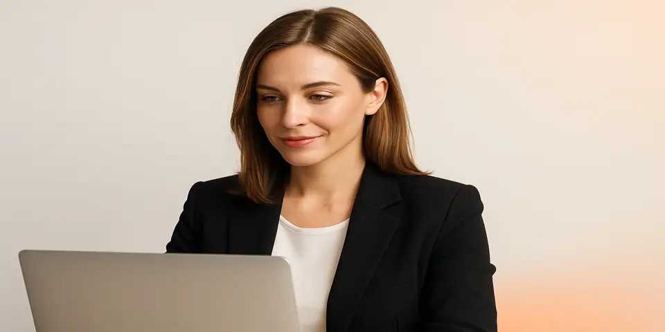 Professional woman optimizing her LinkedIn profile to improve SEO visibility.