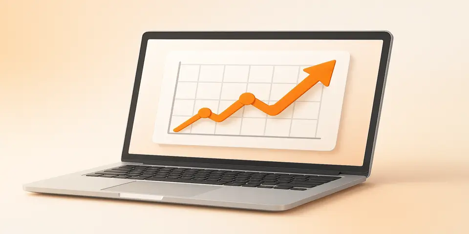 Laptop screen showing upward ROI graph