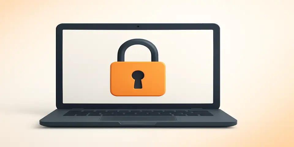 A laptop displaying digital security interface with lock icons.
