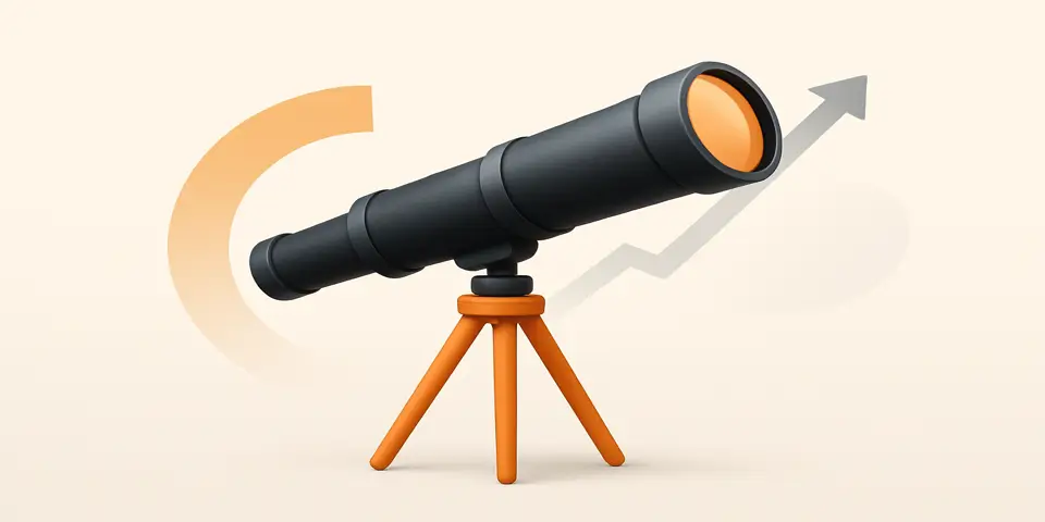 Telescope on tripod aimed forward, symbolizing business anticipation and trend spotting.