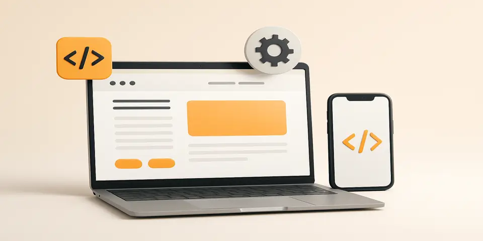 Laptop and smartphone displaying responsive web development layout.