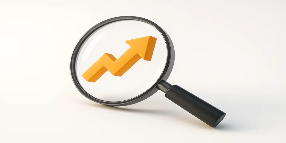 Growth arrow under magnifying glass for cold traffic results