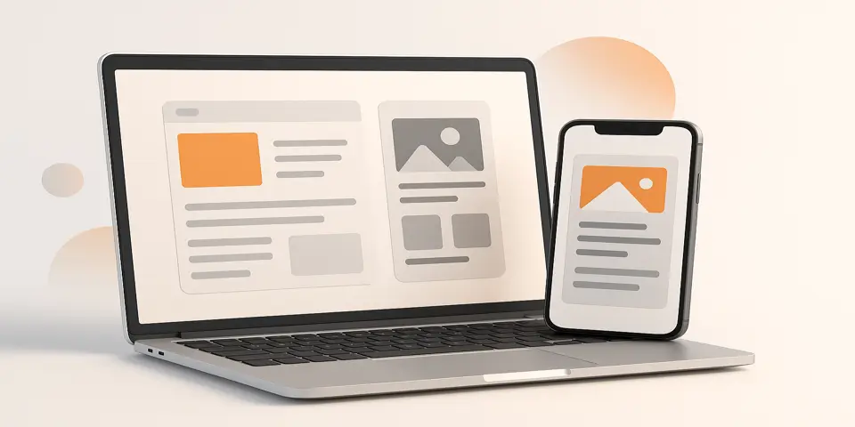 Laptop and smartphone showcasing responsive web layout design.