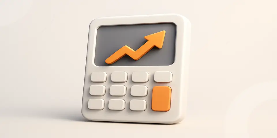 Modern calculator with upward arrow representing ROI in CPA campaigns.
