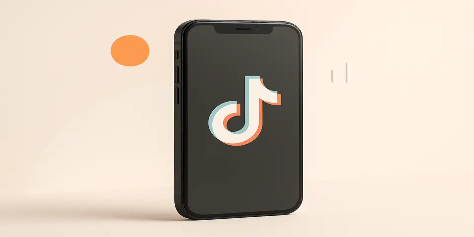 TikTok app logo displayed on a modern smartphone standing upright.