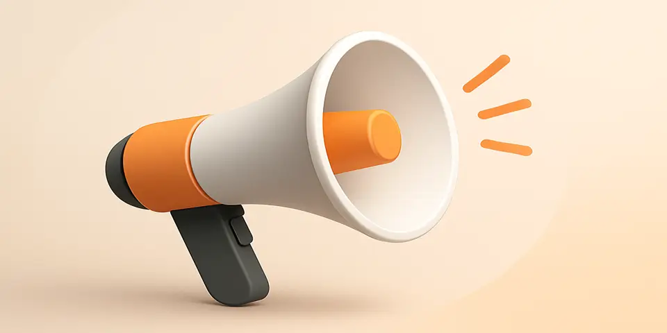 A digital megaphone and dashboard symbolizing marketing communication.