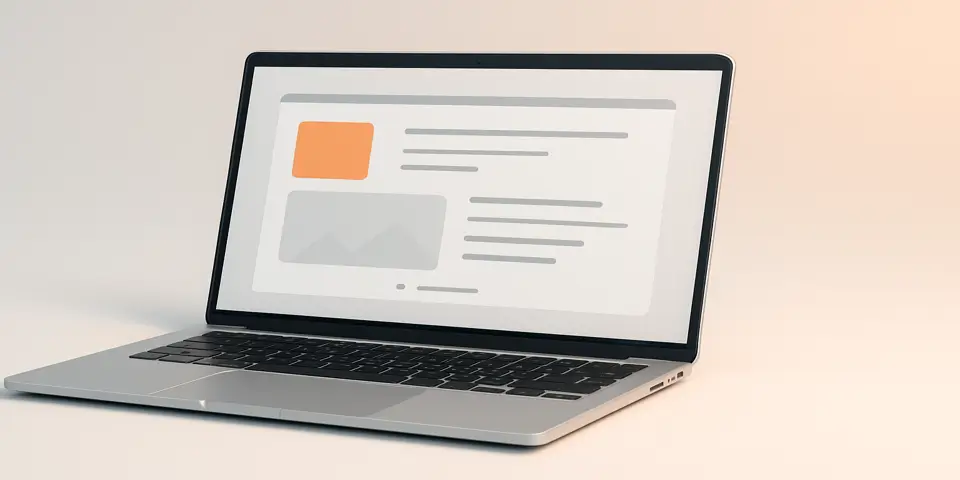 Laptop displaying website code and live preview in a sleek workspace
