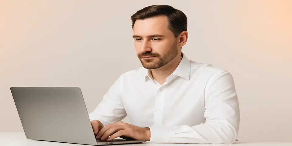 Professional man analyzing PPC campaign on a laptop.