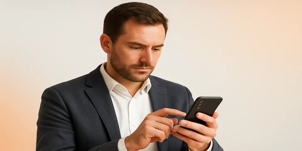 Focused marketer reviewing retargeting ad results on mobile in a calm setting.