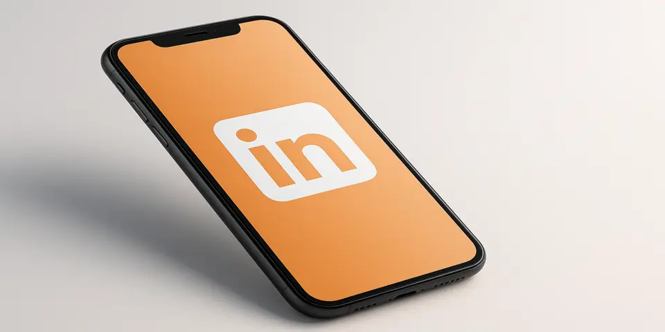 Smartphone screen displaying LinkedIn logo in corporate colors.