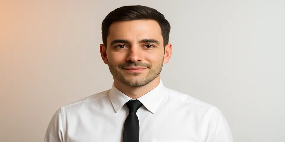 Young male marketing professional in a white shirt with a confident look.