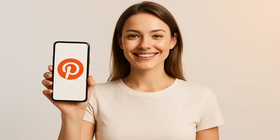 Young woman managing Pinterest boards on a digital screen