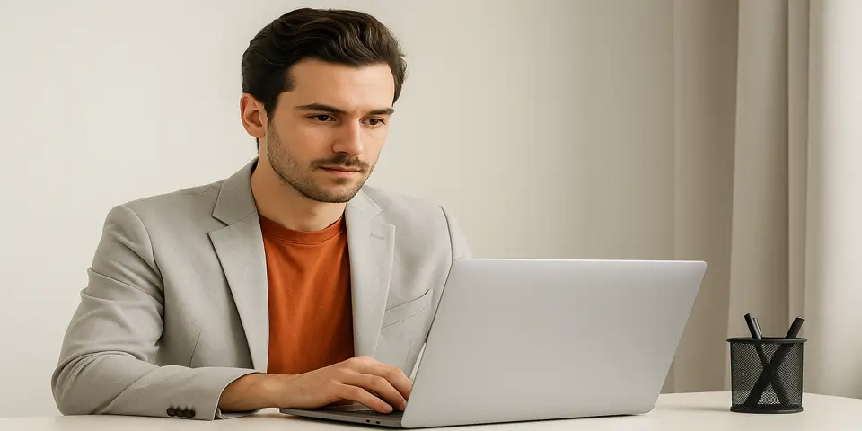 A focused consultant building a high-performance website on a laptop.