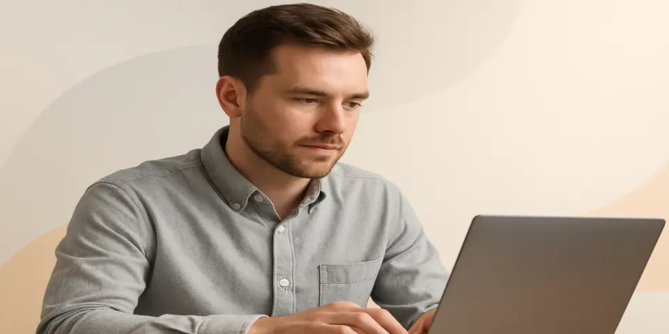 Web designer focused on layout creation on laptop.