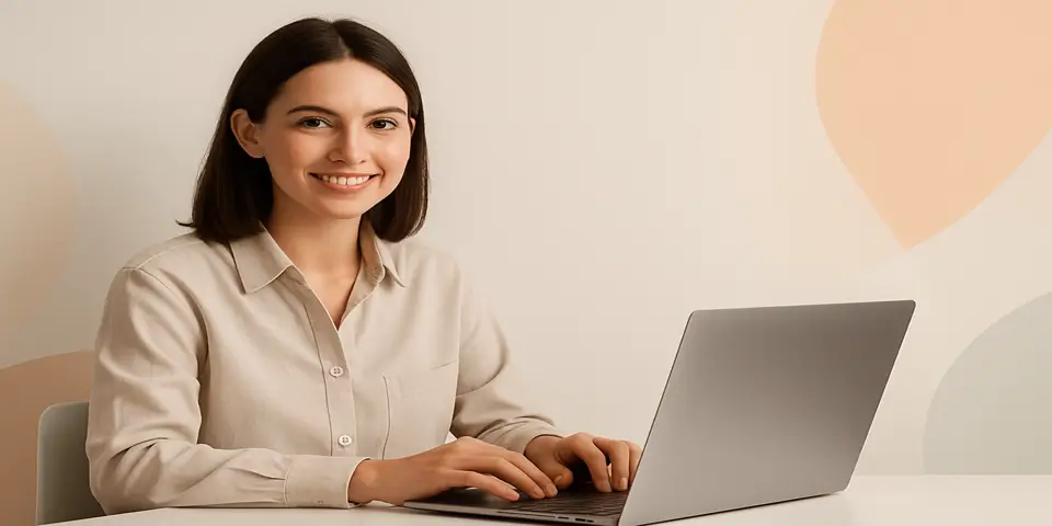 Professional woman building a website using modern web design tools