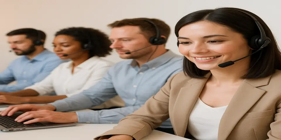 Diverse team of BPO professionals delivering support services.