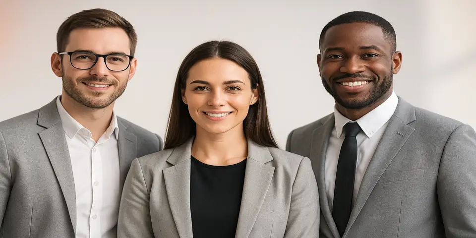 Three professionals in a creative meeting focused on Twitter marketing strategy