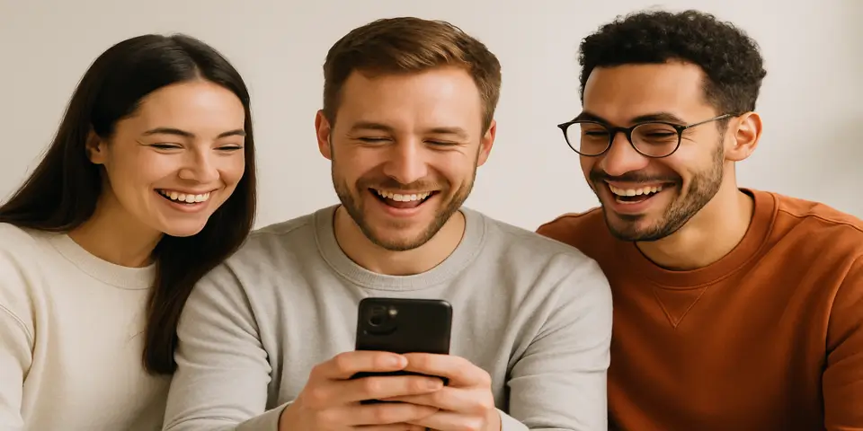 Group of professionals enjoying meme content on a phone