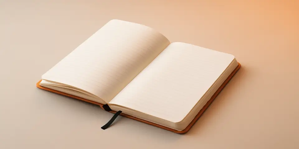 Open notebook on desk used for brainstorming storytelling ad concepts.