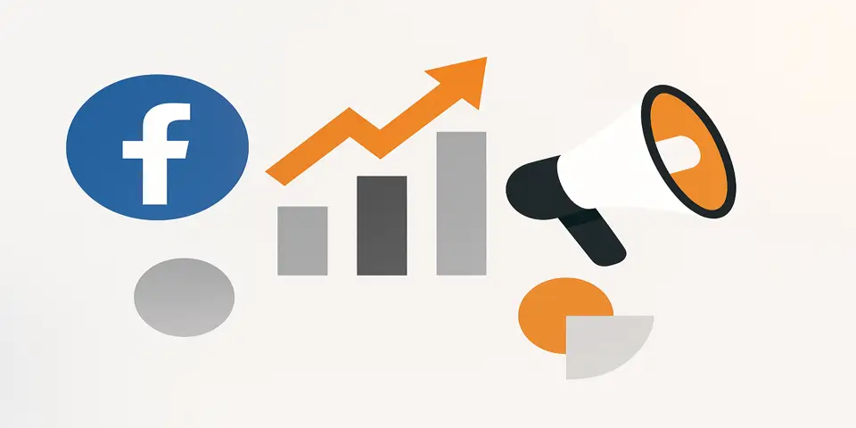Abstract icons showing Facebook Ads growth and promotion tools.