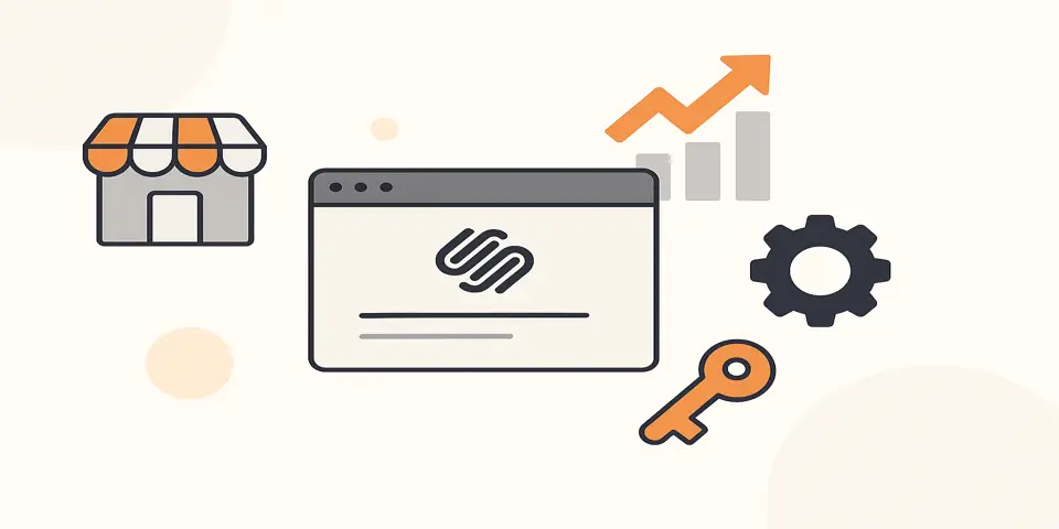 Minimal abstract icons symbolizing Squarespace features and small business tools