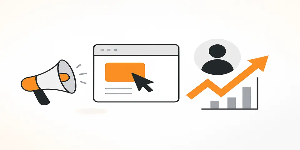 Abstract icons illustrating ROI with warm traffic