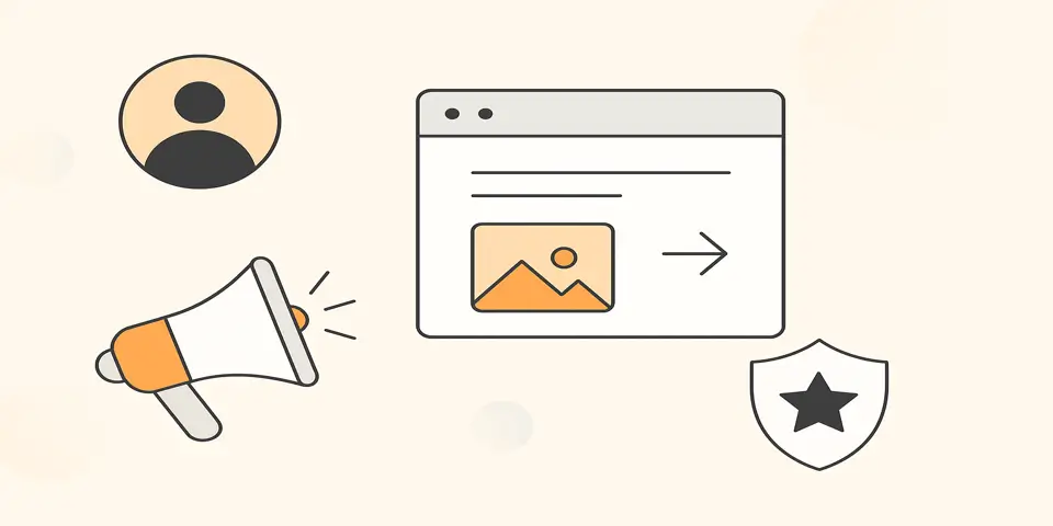 Abstract icons representing native advertising and brand engagement
