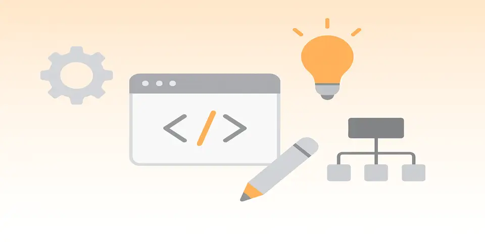 Minimalist web development icons with modern layout and soft tones.