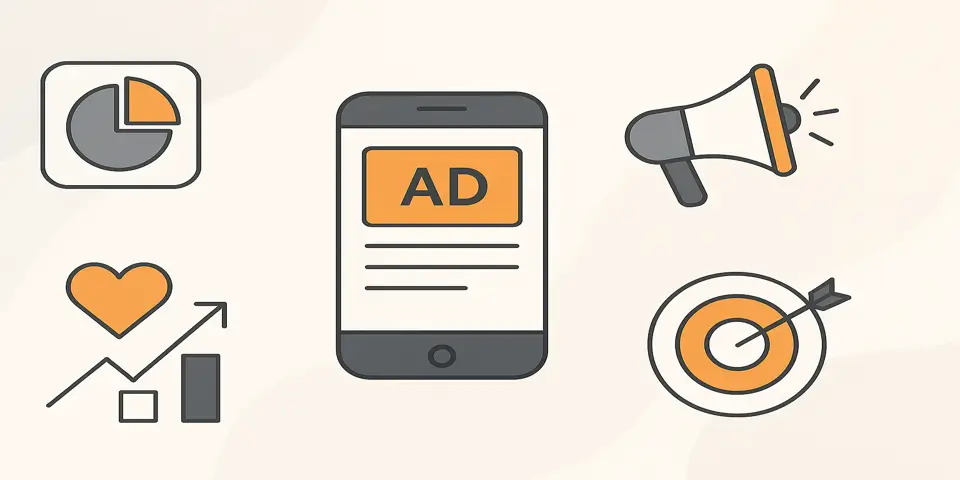 Abstract icons showing future of B2C advertising elements