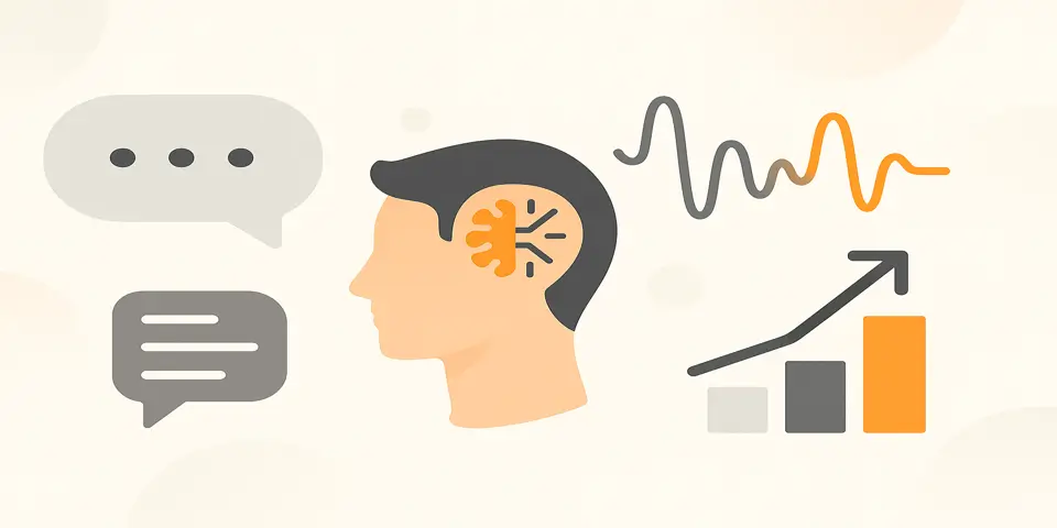 Abstract icons representing NLP, machine learning, and business growth.