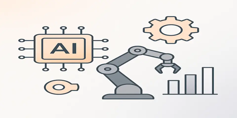 Abstract illustration of AI automation and business analytics icons