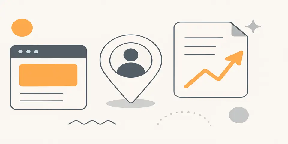 Abstract design elements symbolizing website structure and client focus.