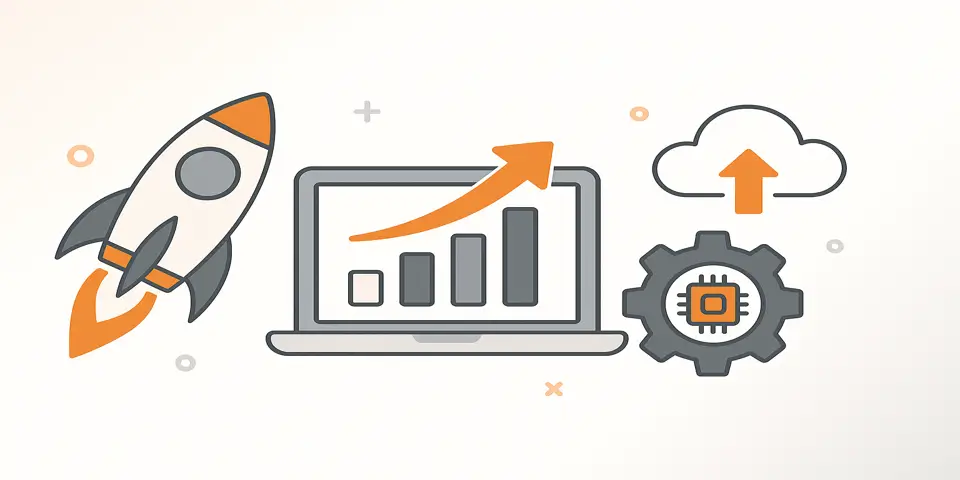 Abstract icons reflecting digital infrastructure and SME growth.
