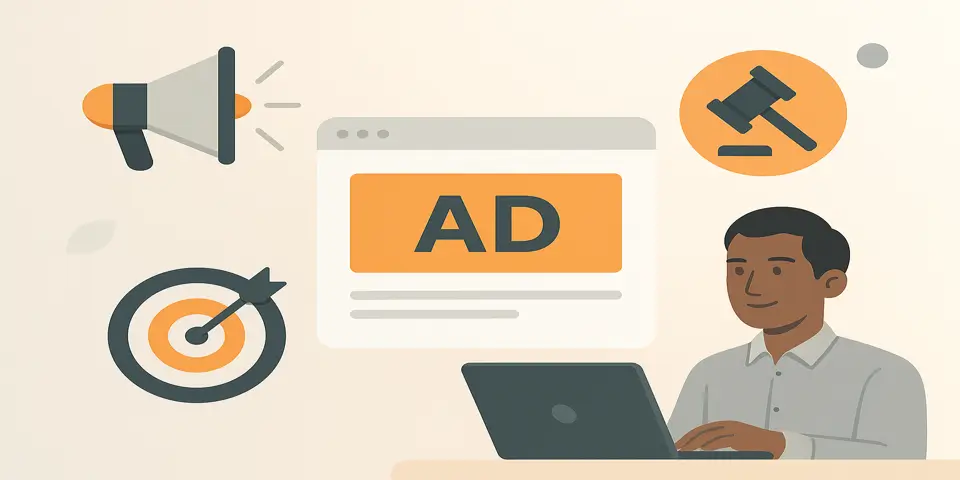 Icons depicting targeted advertising, programmatic bidding, and conversion tools.