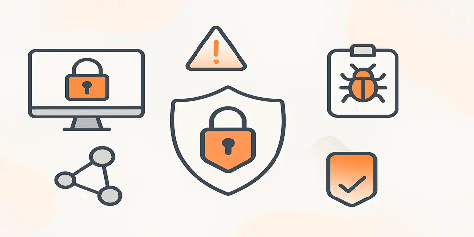 Minimalistic icons symbolizing cybersecurity and business resilience.