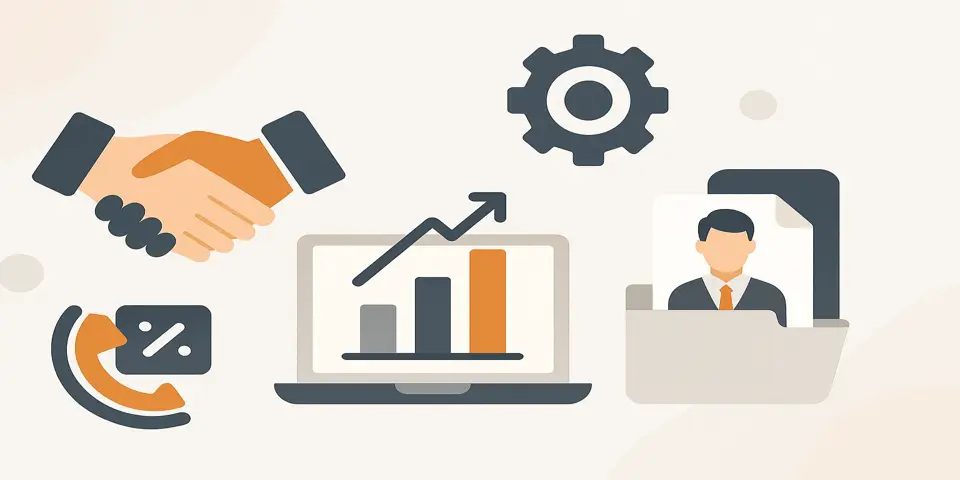 Minimal icons representing core tools of BPO services.