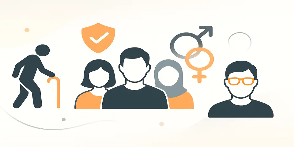 Icons showing population data, growth charts, and demographic groups.