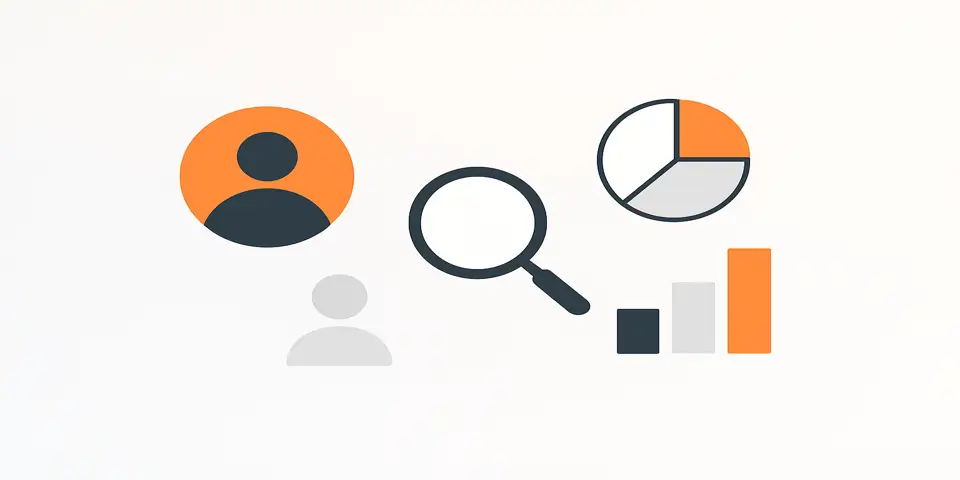 Abstract icons showing audience, charts, and targeting data