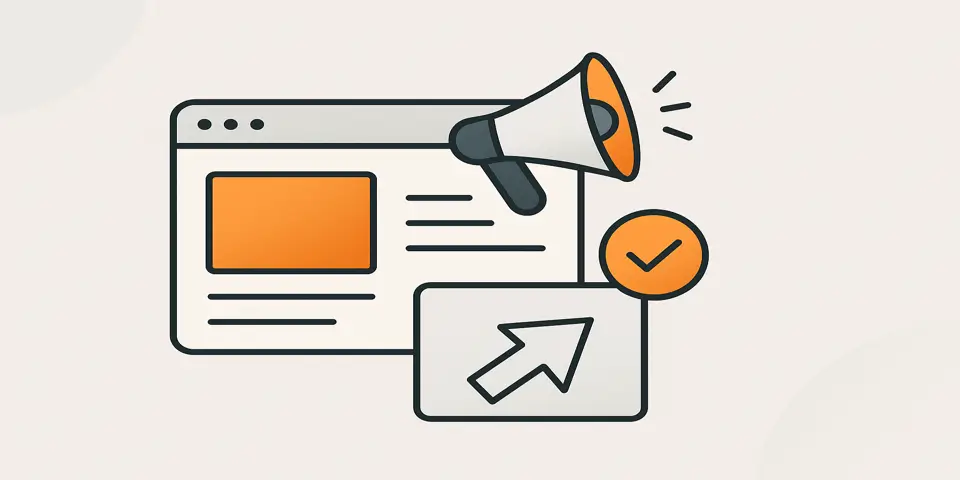 Abstract digital ad icons including banner, chart, and megaphone
