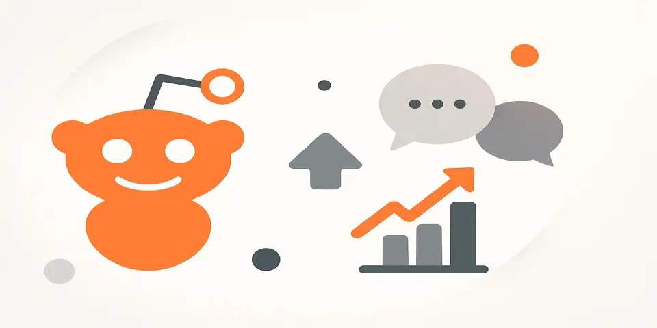 Minimalist marketing icons showing Reddit, growth, and strategy