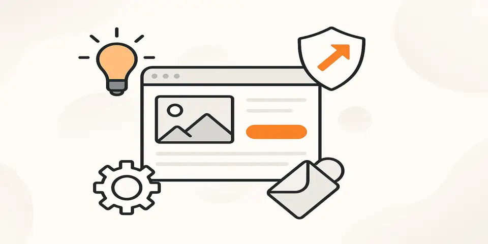 Abstract icons for innovative, responsive, and secure website design.