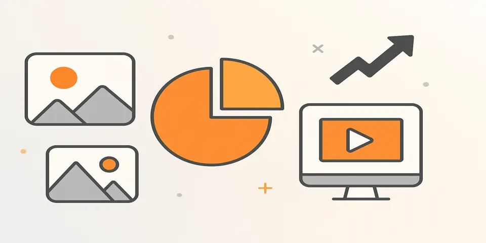 Flat design elements representing image-based marketing tools