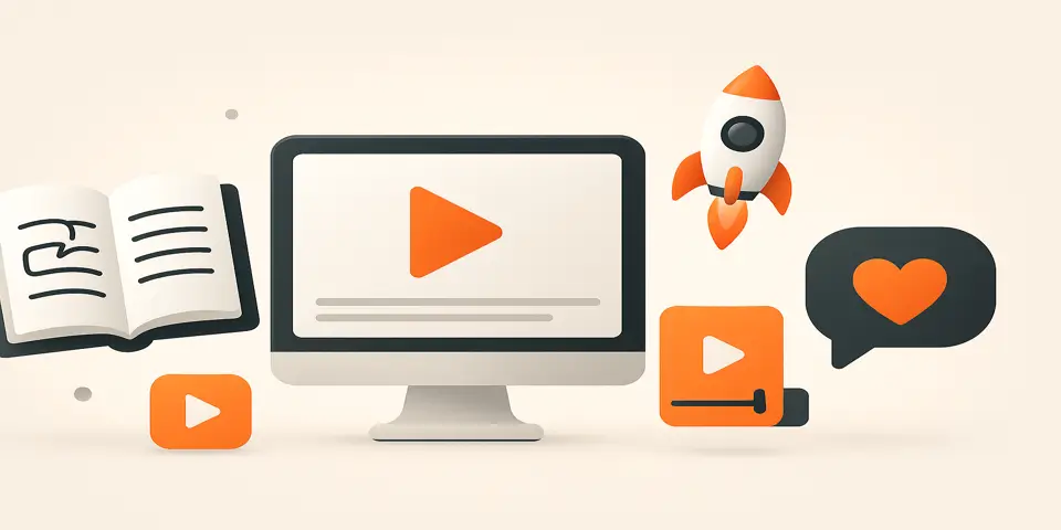 Flat vector icons representing narrative flow and creative ad strategy.