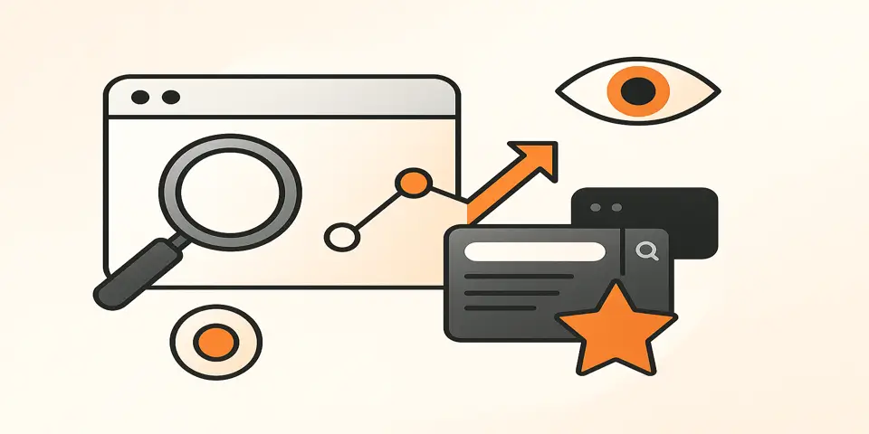 Minimal icons representing key aspects of SEO and digital visibility.