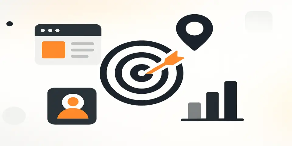 Abstract digital elements showing targeting, location, and user interaction