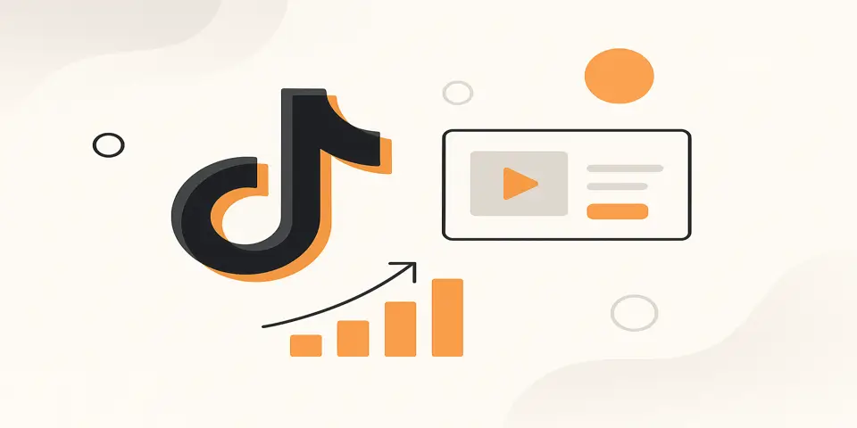 Modern TikTok icons showing ad elements, growth bars, and call-to-action cues.