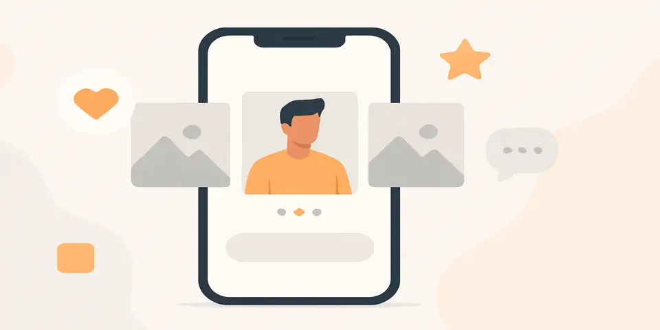 Smartphone displaying a vertical carousel interface with engagement icons