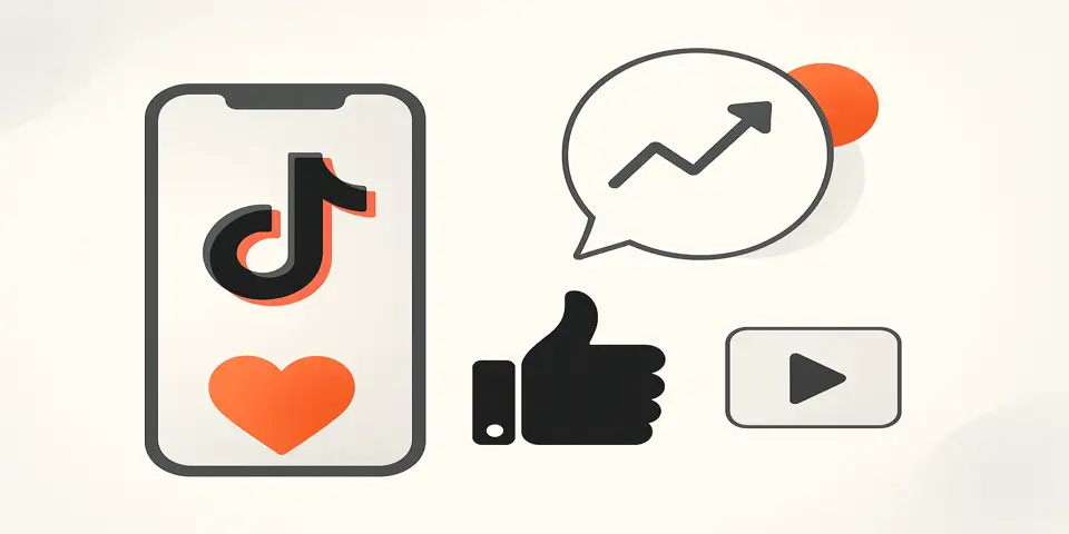 Flat illustration showing key TikTok marketing concepts